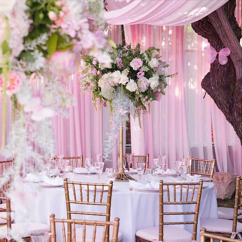 QueenDream Sheer Curtain Drapes 10ft x 8ft Pink Chiffon Fabric Backdrop Drapes Curtain for Wedding Arch Party Window Decoration - Image 5